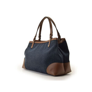 Gucci logo bag denim tote leather blue brown